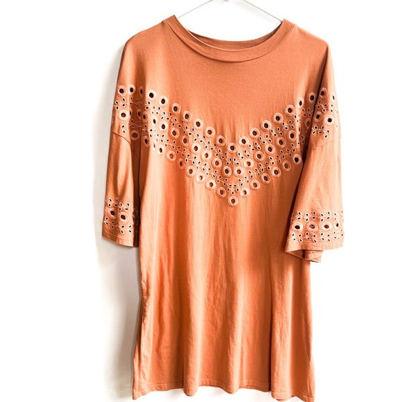Topshop oversized broderie t-shirt dress / tunic top in rust color - Picture 4 of 9